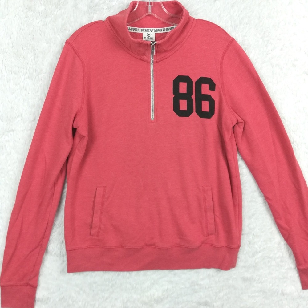 Victoria's Secret Pink Womens Sweatshirt Half Zip Orange Pullover Love Pink M
